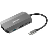 Sandberg 136-33 USB-C 6in1 Travel Dock HDMI 2x USB 3.0 RJ45 SD kártya olvasó USB-C töltő PD 100W alumínium ház