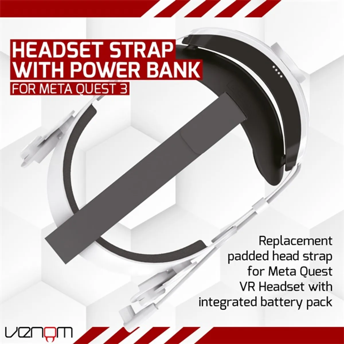 Venom VS4209 univerzális fejpánt 5000 mAh beépített powerbank USB csatlakozó Meta Quest 2 és 3 kompatibilis #6