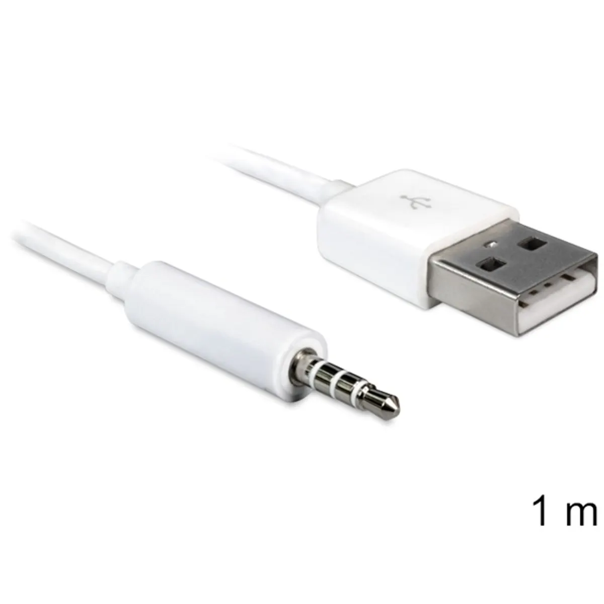 DELOCK 83182 USB-A apa sztereó jack 3,5 mm 4pin kábel iPod Shuffle kompatibilis, 1 m, fehér, töltés és adatátvitel #1