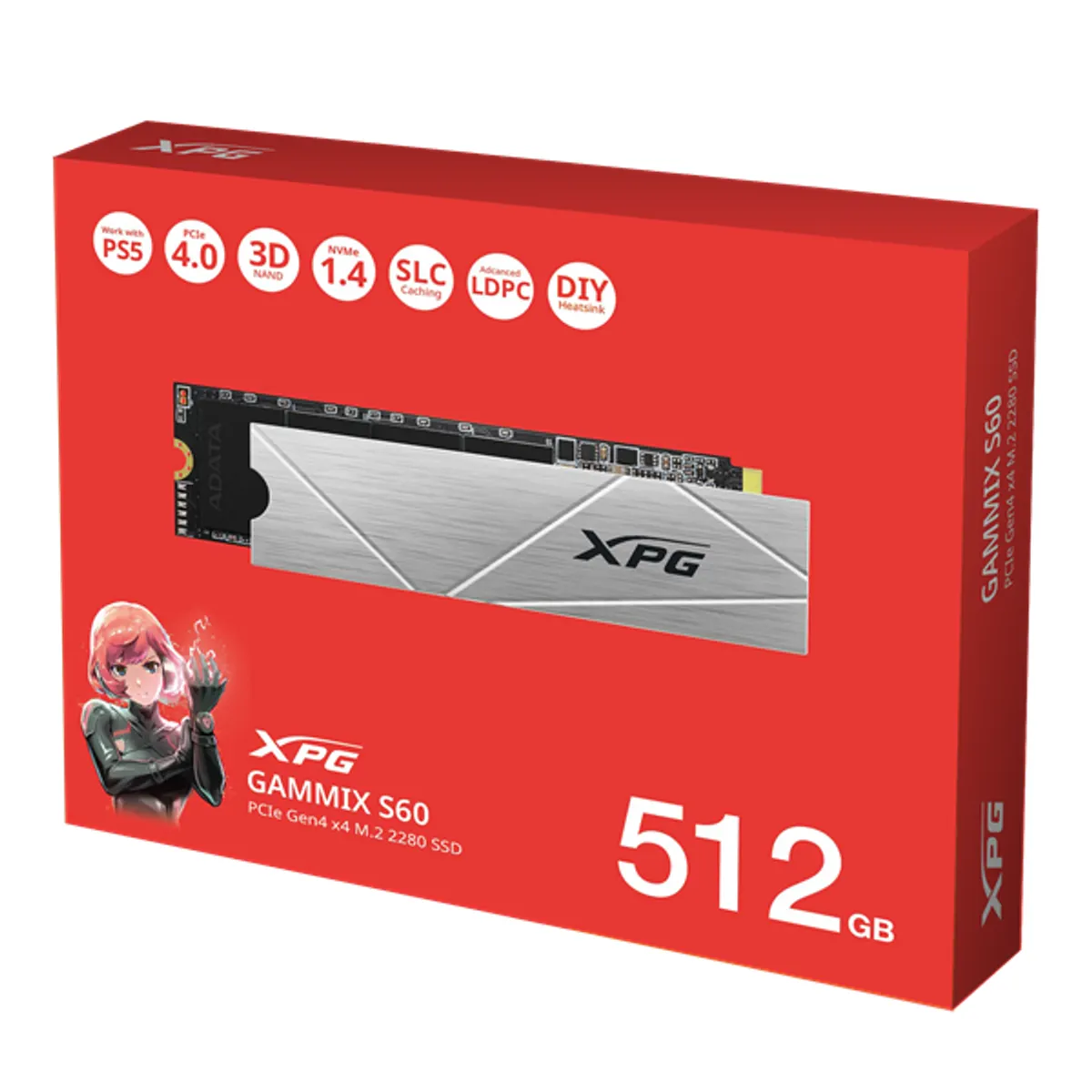 ADATA AGAMMIXS60-512G-CS GAMMIX S60 PCIe Gen4x4 M.2 2280 512GB olvasás max 7400 MBps írás max 6800 MBps #1