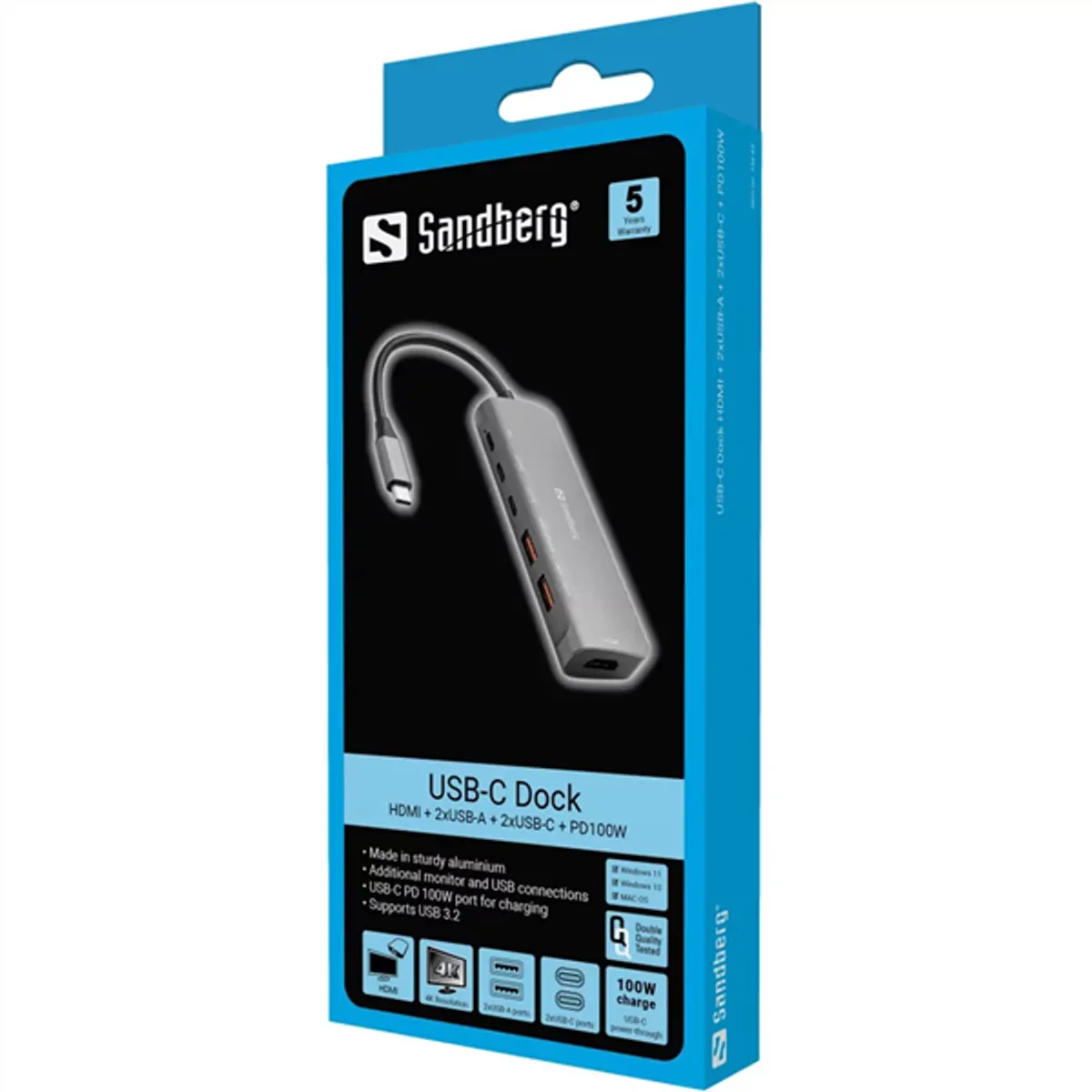 Sandberg 136-65 USB-C dokkoló HDMI 2x USB-A 2x USB-C PD100W 4K60Hz #3