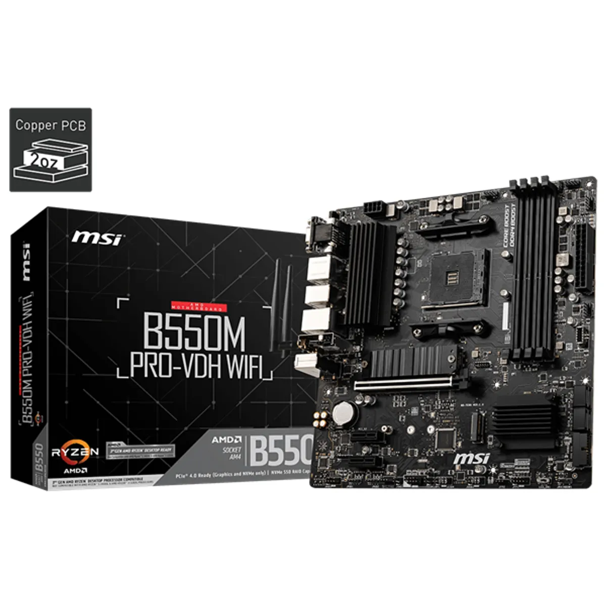 MSI PCC B550M PRO-VDH WIFI mATX AM4 DDR4 128GB 4400MHz M.2 6 db SATA PCIe 2 db HDMI DisplayPort LAN WiFi RAID #1
