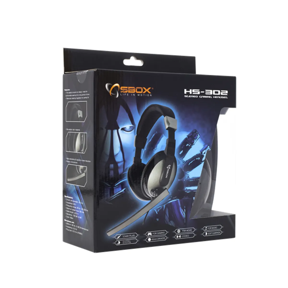SBOX HS-302 fejhallgató 40mm 20-20kHz 32 ohm 105 dB -62dB mikrofon 3.5 mm 2.2 m #5