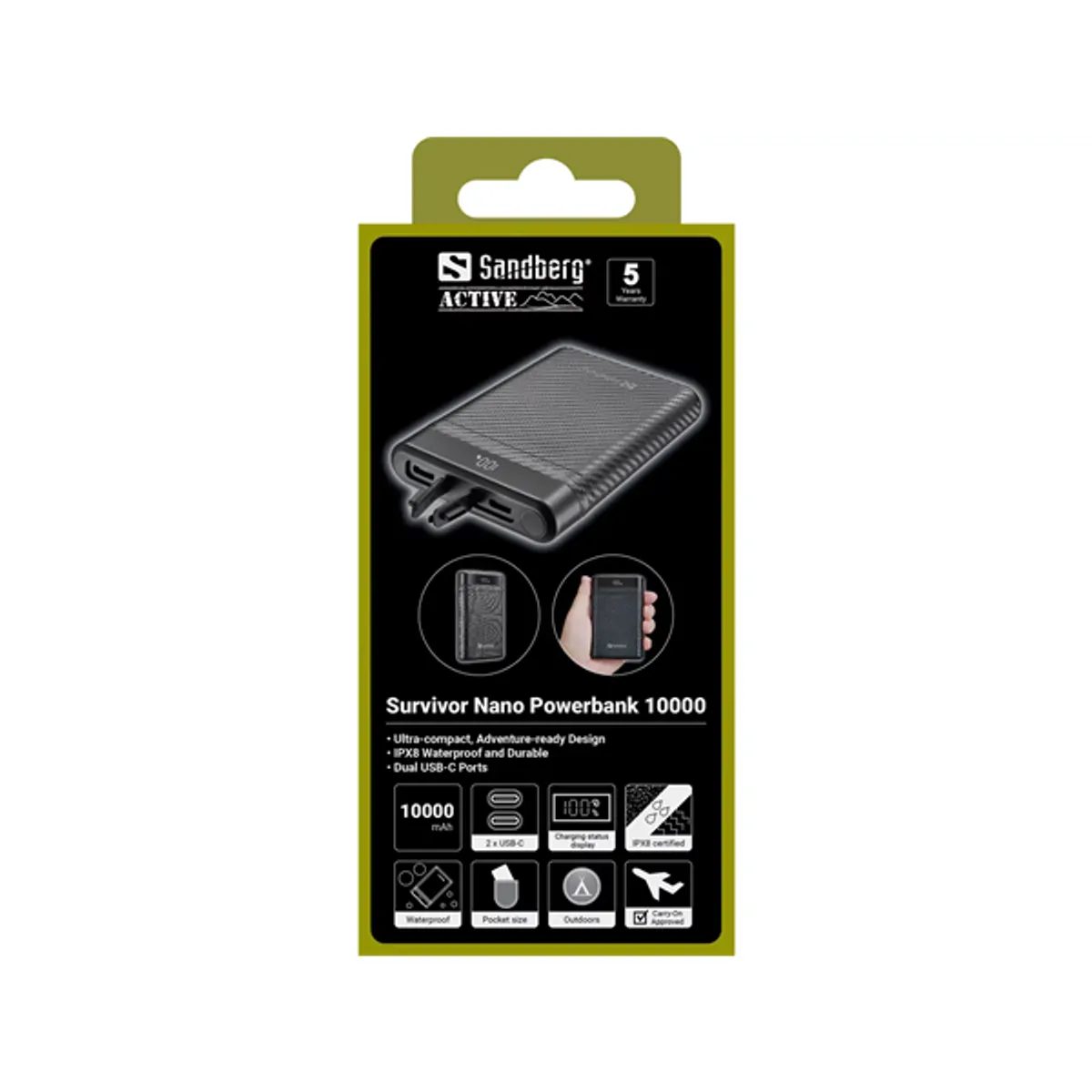 SANDBERG 421-32 Survivor Nano Powerbank 10000 mAh IPX8 2x USB-C #4