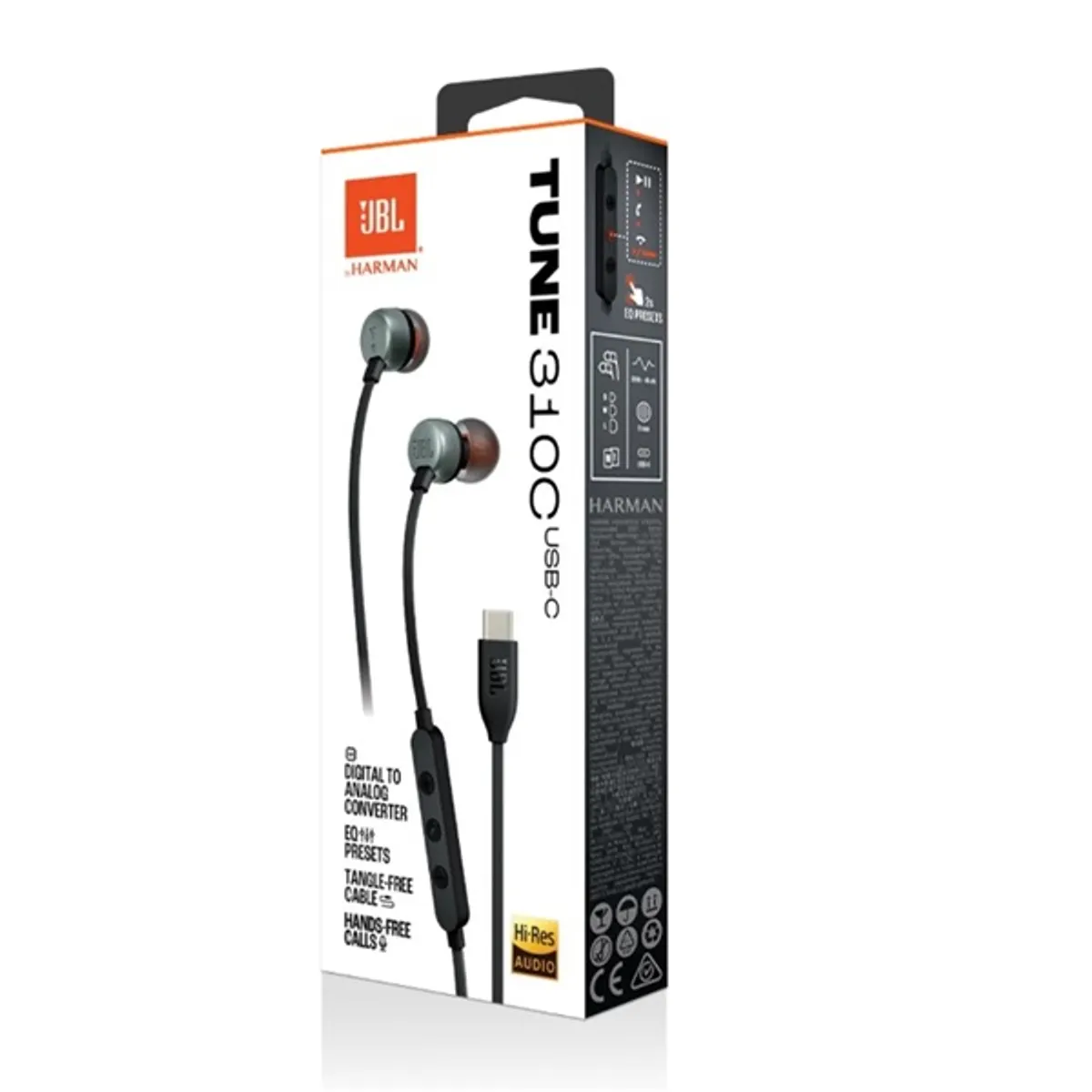 JBL JBLT310CBLK Tune 310C USB-C 9 mm dinamikus meghajtó 3 gombos távirányító mikrofonnal Hi-Res Audio #2