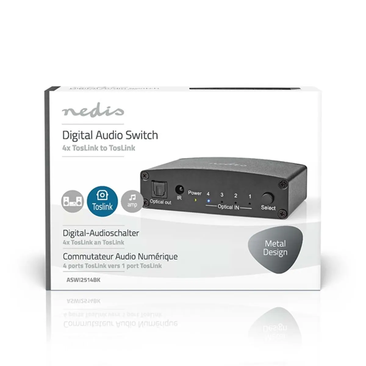 Nedis ASWI2514BK digitális audiokapcsoló fekete 4x Toslink #4