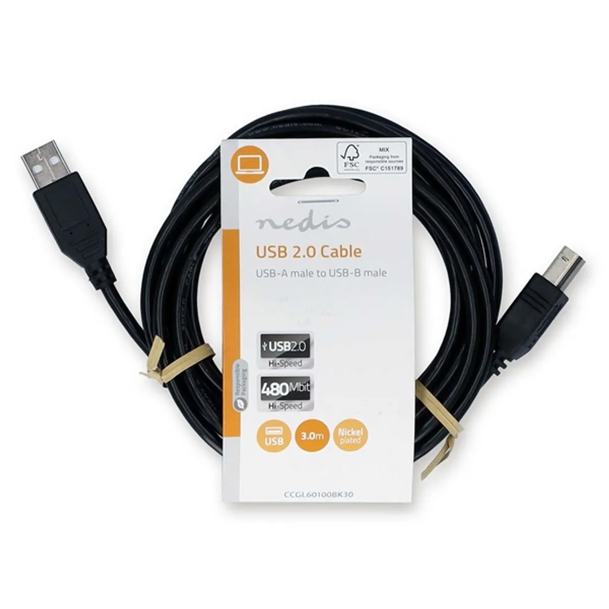 Nedis CCGL60100BK30 USB 2.0 A-B kábel 3 m fekete 480 Mbps 10W #3