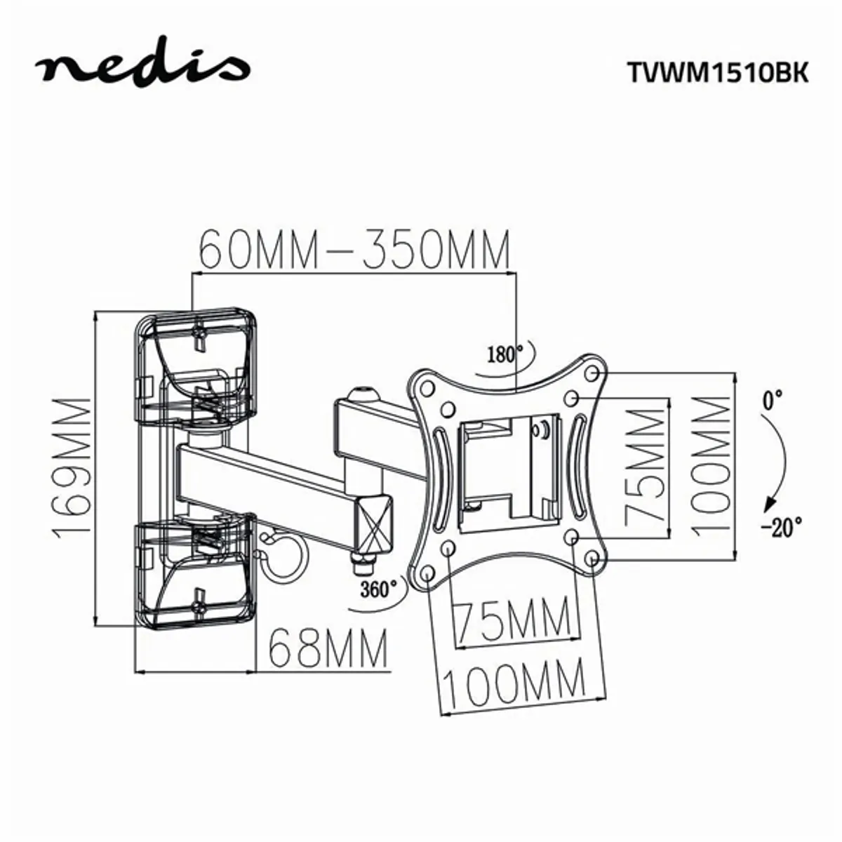 NEDIS TVWM1510BK fali tv-konzol 13"-27" 75x75 100x100 #6