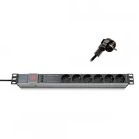 KELINE 620S09U Elosztópanel 19" 9x250V, kapcsolóval, 1U, 2,3m, LED-del, IEC320 C14