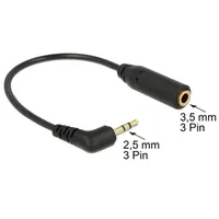 DELOCK 65672 sztereó átalakító 2,5 mm 3-pin férfi 90 fokos 3,5 mm 3-pin női hossz 17,5 cm aranyozott csatlakozók fekete