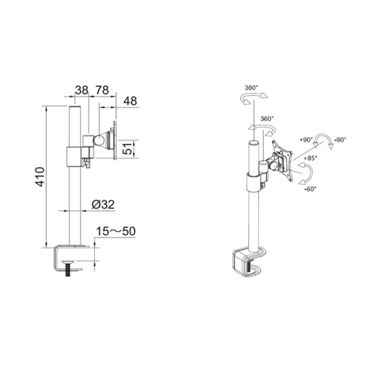 Multibrackets 7350073735150 M VESA Deskmount Officeline Single 15"-30" fehér 75x75 100x100 döntés 85-60 fok forgás 360 fok pivot 90 fok max 8 kg #6