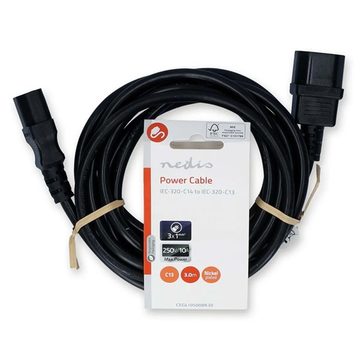 Nedis CEGL10500BK30 tápkábel IEC-320-C14-C13, 3 x 1mm, 3 m, fekete #3