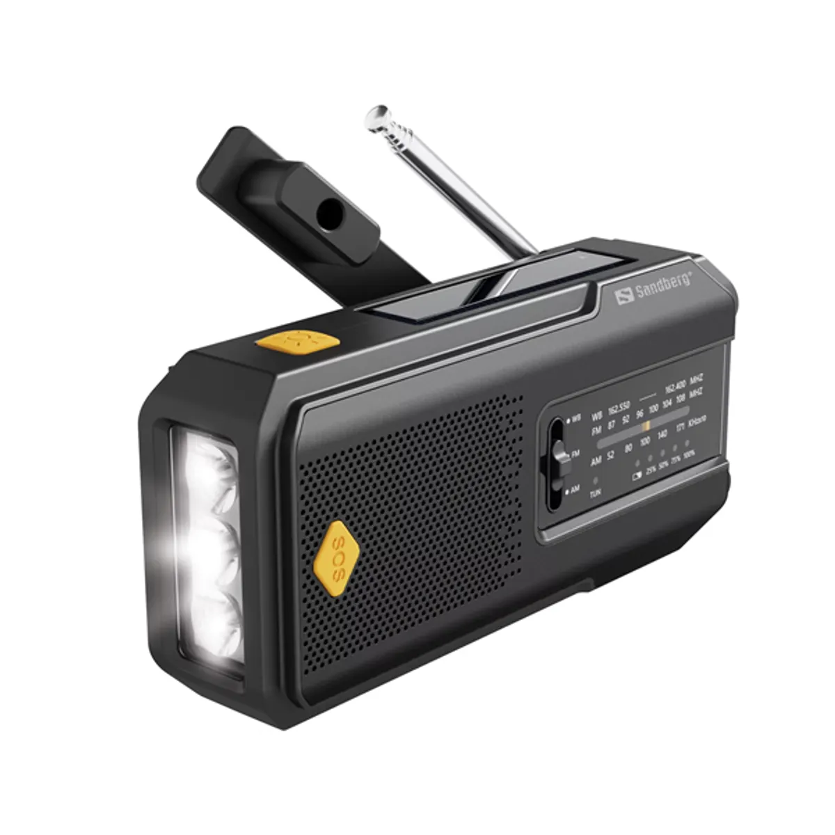 SANDBERG 421-04 Survivor Radio All-in-1 2000mAh AM-FM rádió USB töltés, napelemes töltés, kézi hajtókar, zseblámpa #1