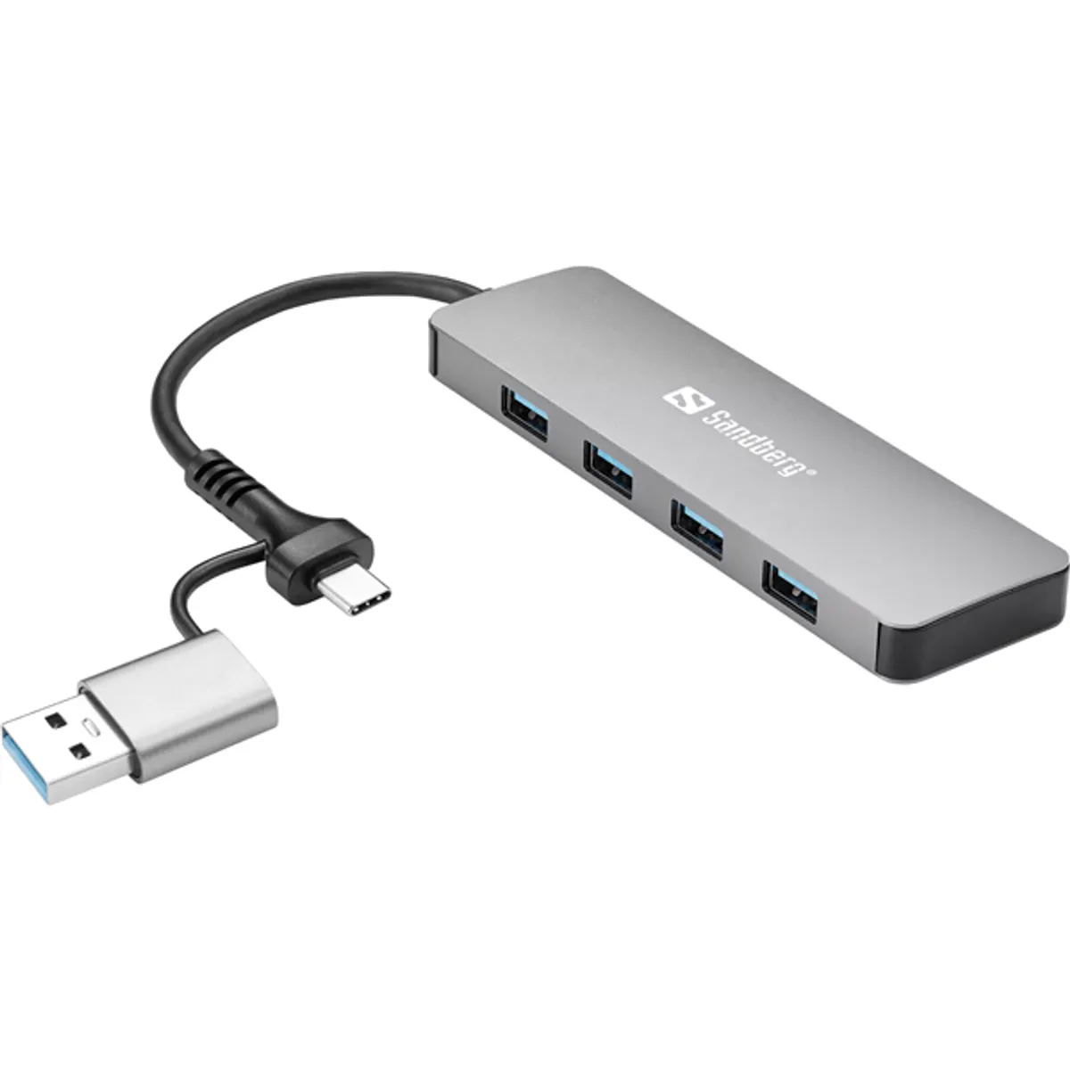 Sandberg 136-63 USB-C USB-A 4-portos USB 3.0 hub alumínium ház #1