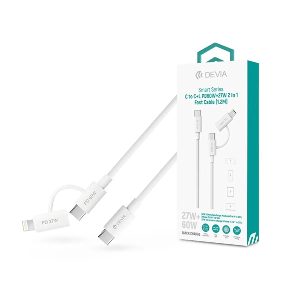 Devia ST121485 Smart Series 60W 27W PD Type-C Type-C Lightning 1,2m fehér #1