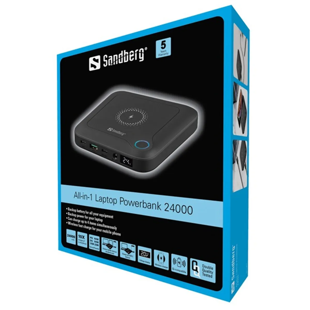 SANDBERG 420-57 All-in-1 Laptop Powerbank 24000mAh 12 adaptertippek vezeték nélküli gyorstöltés USB-C PD 2x USB-C 1x USB-A #8