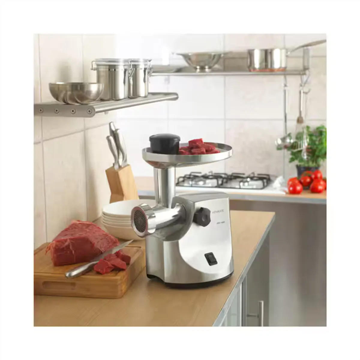 Kenwood MG510 Húsdaráló 1600 W 3 db XL lyuktárcsa kolbásztöltő feltét nagy betöltő nyílás 2 funkciós fém tálca #3