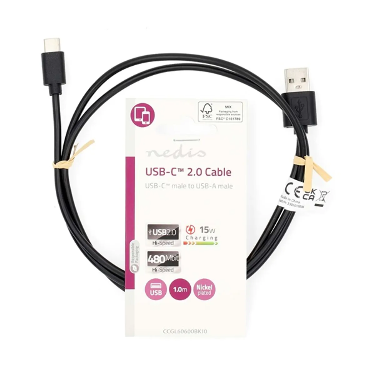 Nedis CCGL60600BK10 USB A USB C kábel USB 2.0 15W 1 m #3
