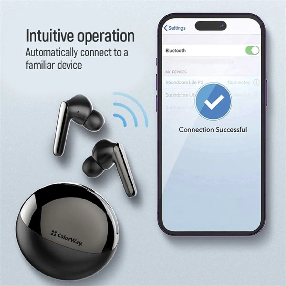 COLORWAY CW-TWS3BK TWS fülhallgató Bluetooth 5.3 érintésvezérlés automatikus csatlakozás 4 óra lejátszás 20 óra töltőtokkal #9