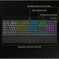 Corsair CH-9226765-NA K55 RGB Pro 5 zónás RGB háttérvilágítás IP42 por- és fröccsenésálló Levehető csuklótámasz 6 makrógomb #6
