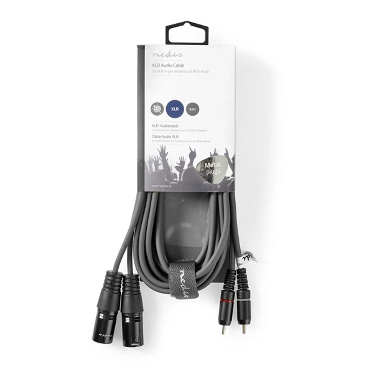 Nedis COTH15210GY30 XLR kábel 2x XLR 3 tűs dugó - 2x RCA dugó, 3 m, sötétszürke #3