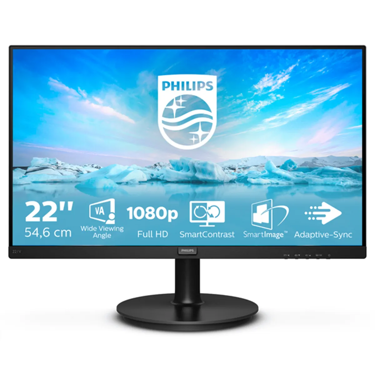 PHI MON 221V8A00 21.5" VA 1080p 75Hz 4ms Beépített tápegység 250 nit 3000:1 HDMI D-Sub fejhallgató kimenet hangszóró Dönthető VESA 100x100 Fekete #1
