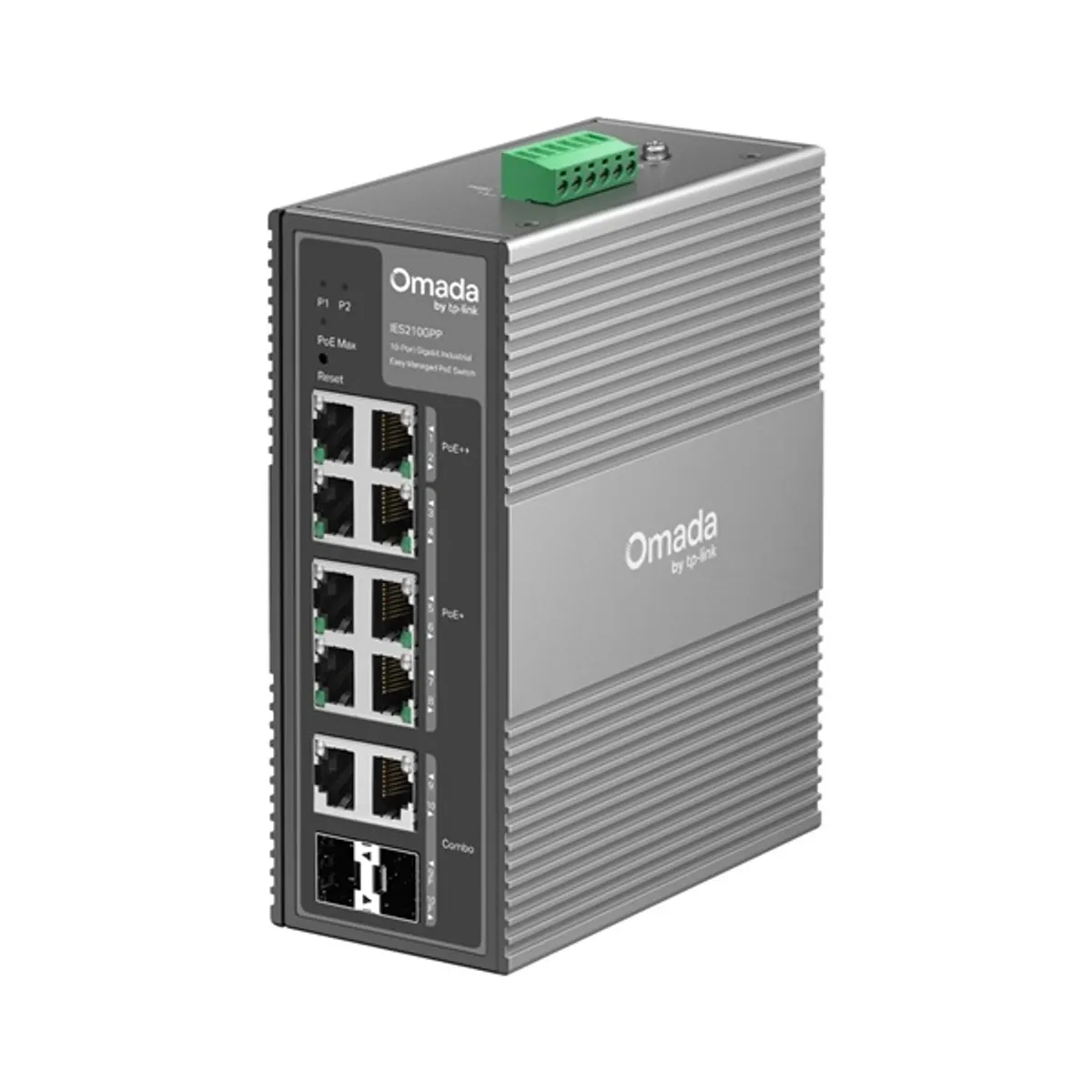 TP-LINK IES210GPP Omada ipari gigabit kapcsoló 8 PoE port 2 SFP kombinált port PoE költségvetés 240 W DIN-sín #1