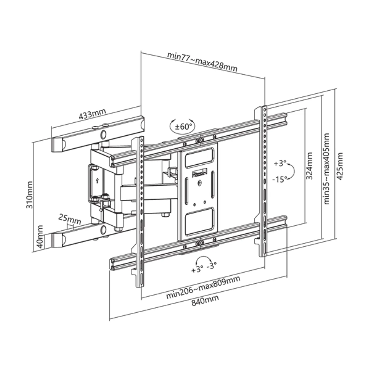 SBOX PLB-61486 Fali konzol 43"-90", max 60 kg, VESA 300x200-800x400, tilt 3-15, swivel 60-60 #9