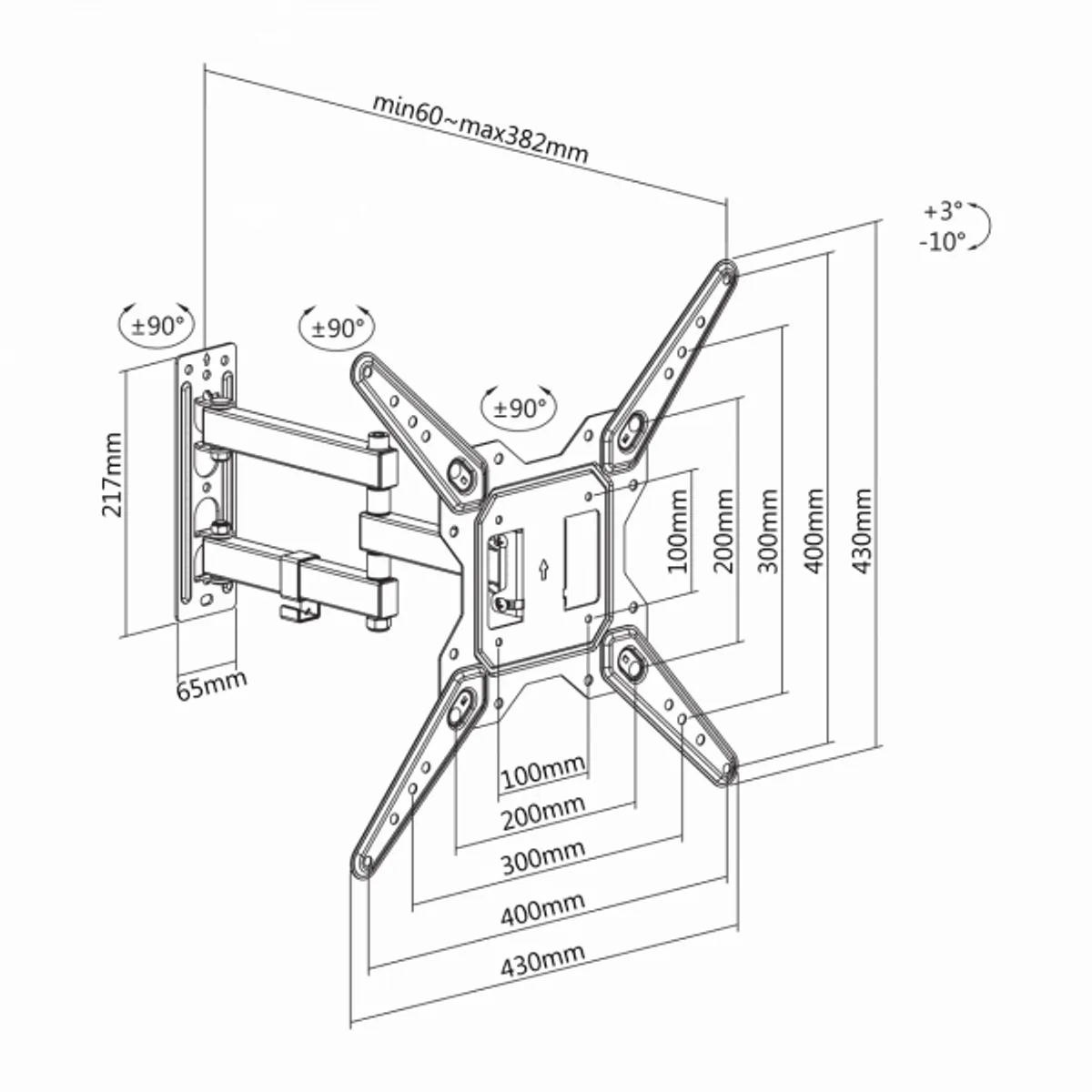 SBOX LCD-443 dupla karos fali konzol 23"-55", dönthető, forgatható, VESA 100x100-400x400, max terhelés 30 kg, 60-382 mm #10