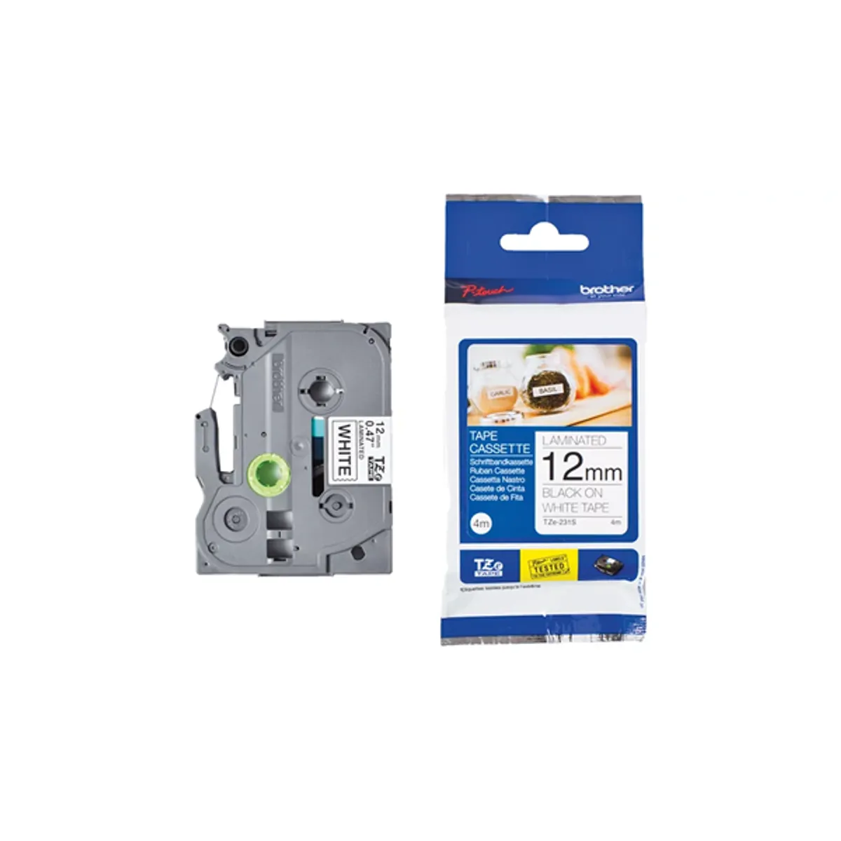 Brother TZE231S2 laminált címkézőszalag 12 mm x 4 m fehéren fekete akril ragasztó #1