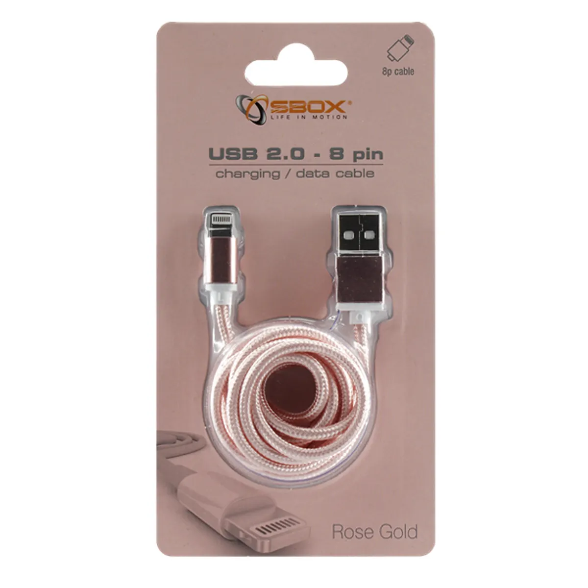 SBOX IPH7-RG Lightning kábel 1,5 m fonott rozé-arany USB A #2
