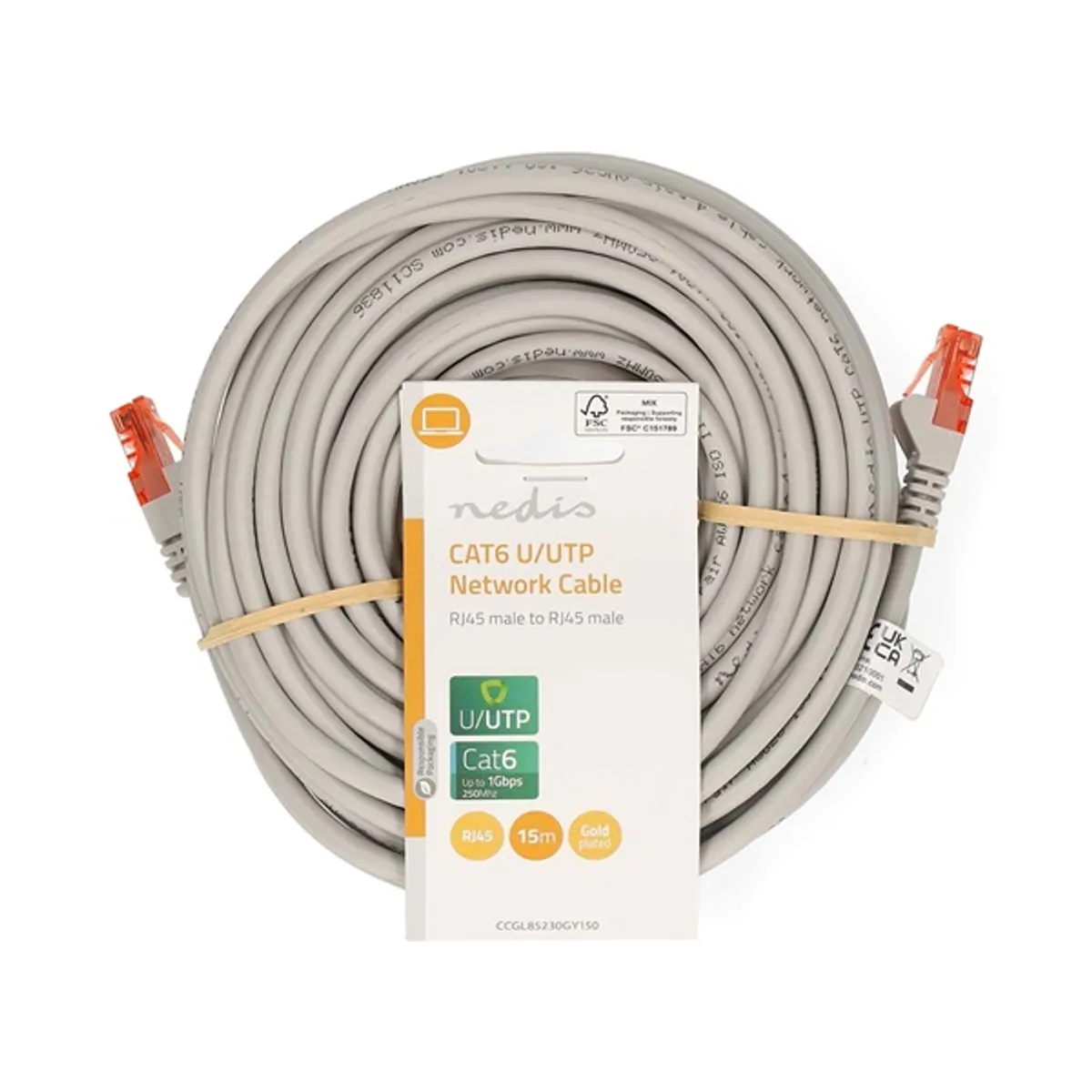 Nedis CCGL85230GY150 Cat6 patch kábel UTP RJ45 aranyozott érintkezők 15 m szürke AWG27 #2
