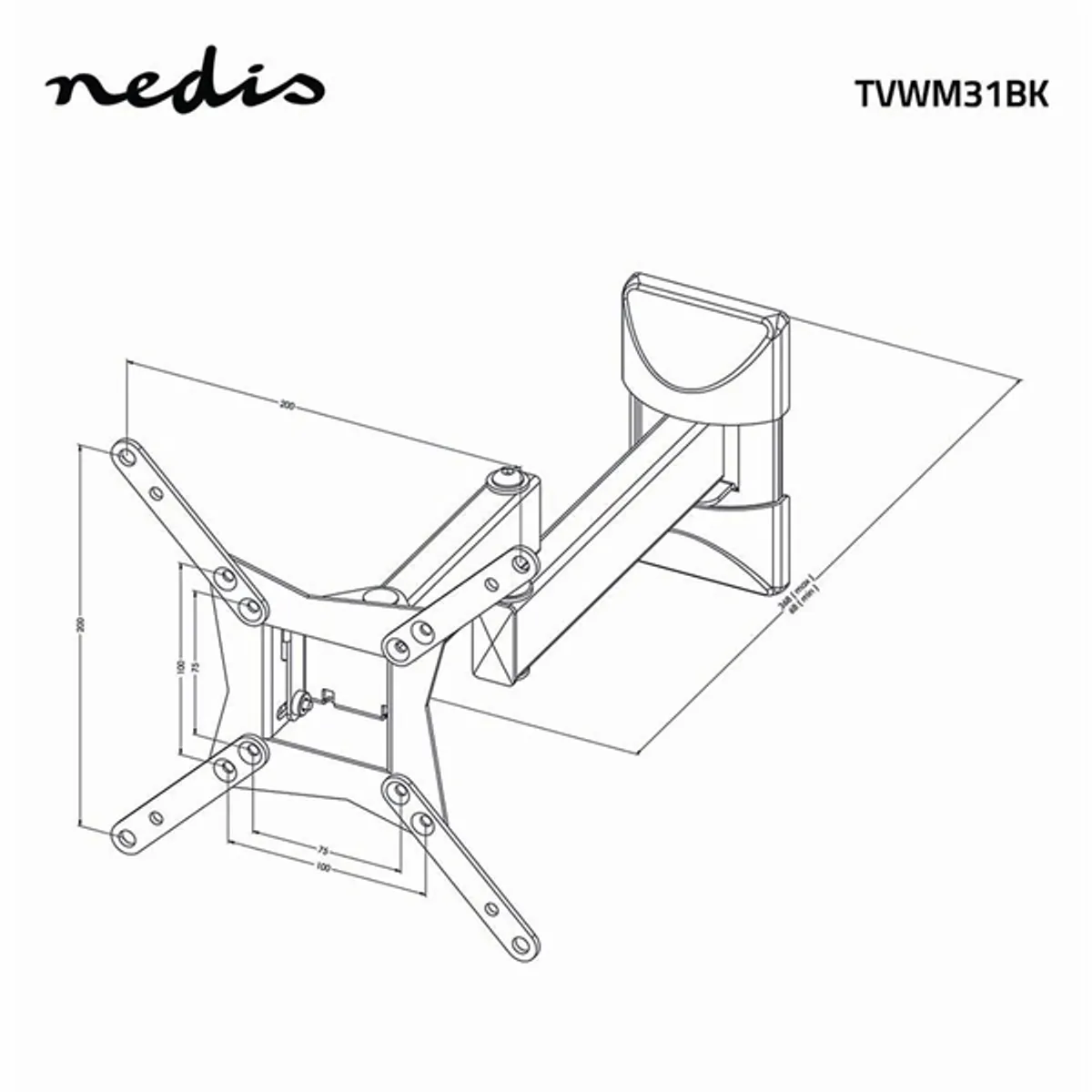 NEDIS TVWM31BK dönthető fali TV-tartó 10-32" VESA 75x75 100x100 200x100 200x200 0-15 fok 0-180 fok faltávolság 68-370 mm 1 monitor 30 kg 3 forgáspont #10