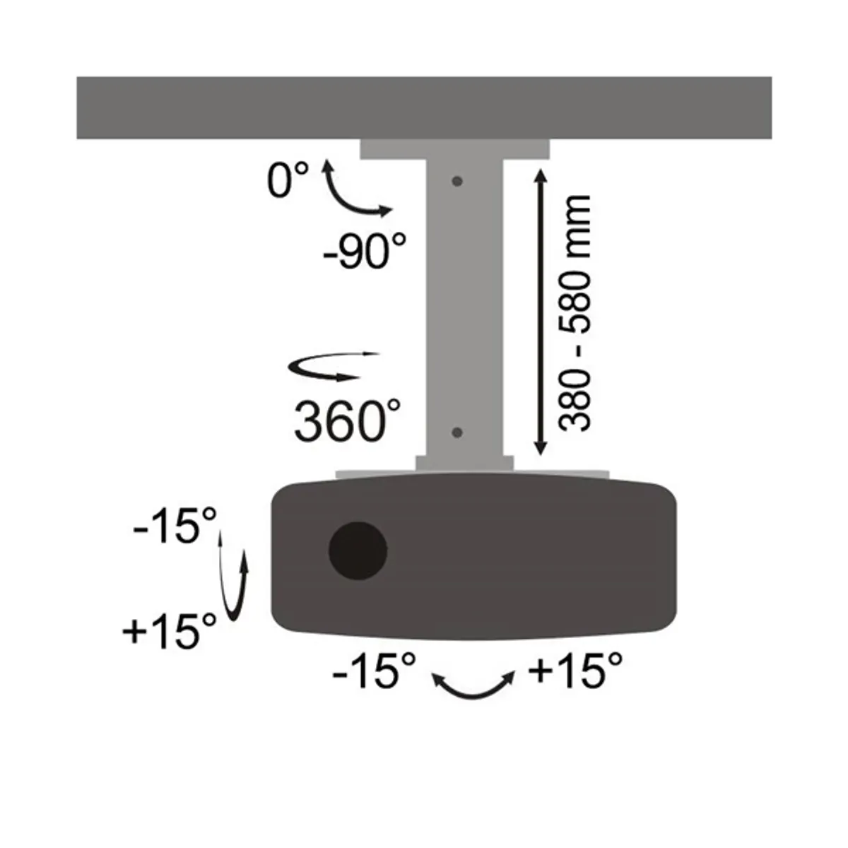 SBOX PM-18S mennyezeti projektor tartó max terhelhetőség 13,5 kg dönthető -15 fok, +15 fok forgatható 360 fok magasság 380-580 54-320 fehér #3