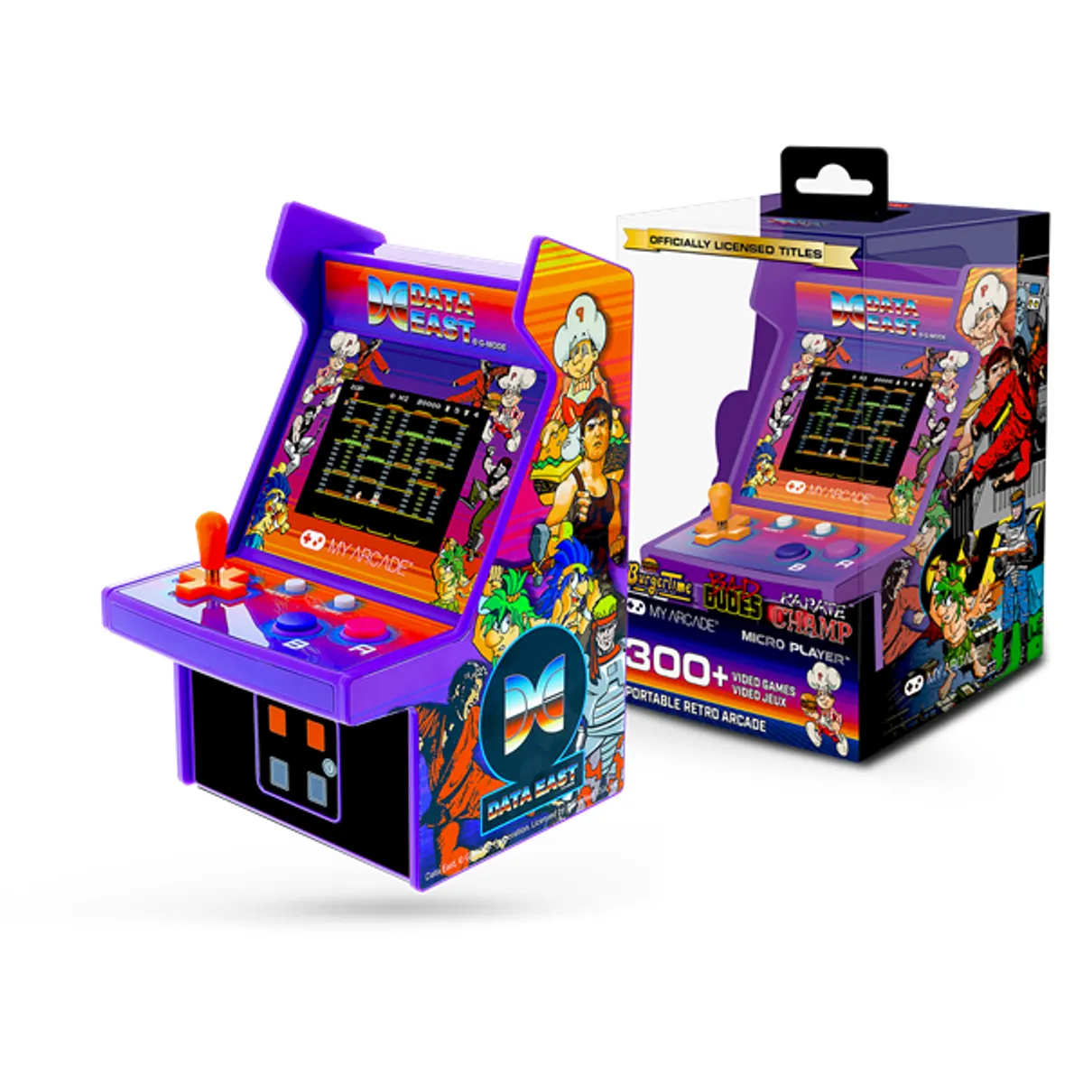 MY ARCADE DGUNL-4124 Data East 300 Micro Player 2.75" kijelző, kivehető joystick, beépített hangszóró és 3,5 mm-es fejhallgató-port, 4xAA vagy USB-C #1