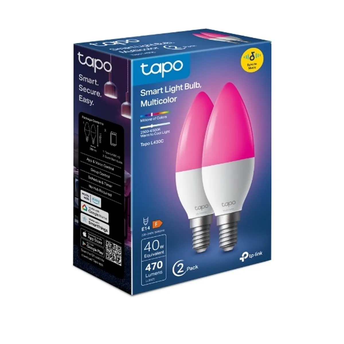 TP-LINK TAPO L430C2-PACK LED lámpa E14 470 lm 6500 K multi szín 4,8 W 25 000 ó 260° #2