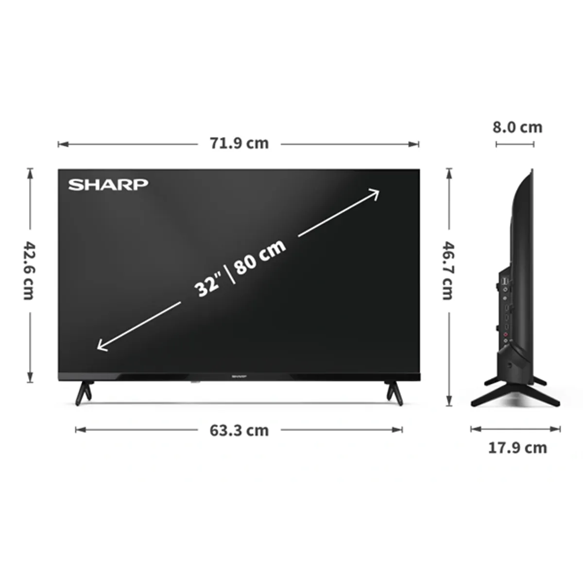 Sharp 32HA1205E 32" LED kijelző 1366x768 WXGA, 60 Hz, HDMI 3, DVB-T C S2, Smart TV, 100x100 VESA #8