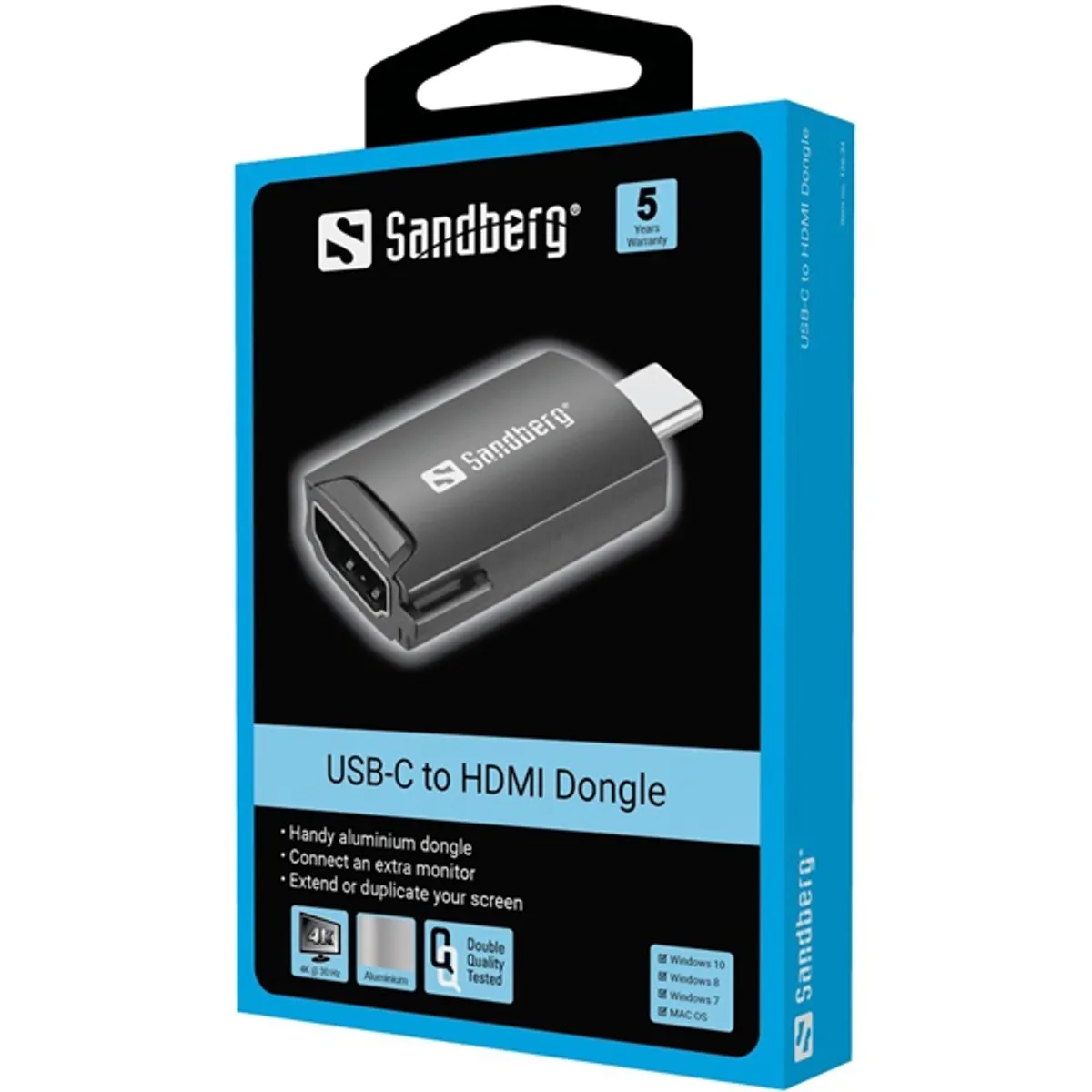 SANDBERG 136-34 USB-C HDMI adapter alumínium ház LED indikátor 4K 30Hz HDMI kimenet USB-C táplálás #2