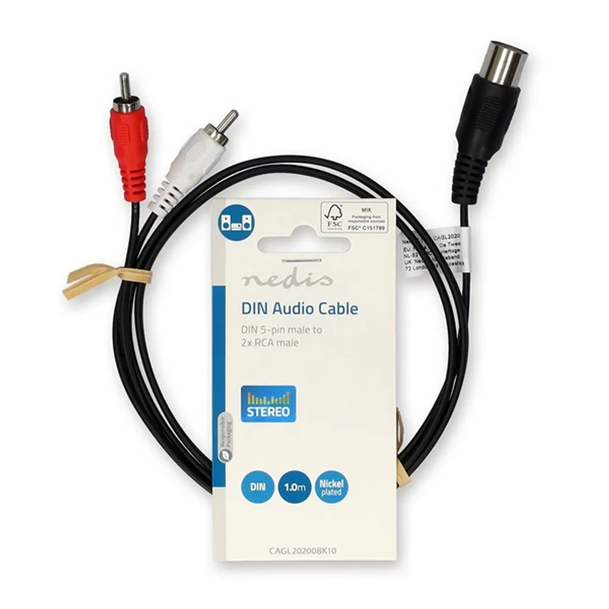 Nedis CAGL20200BK10 audio kábel 5p DIN - 2x RCA, árnyékolt, 1 m #3