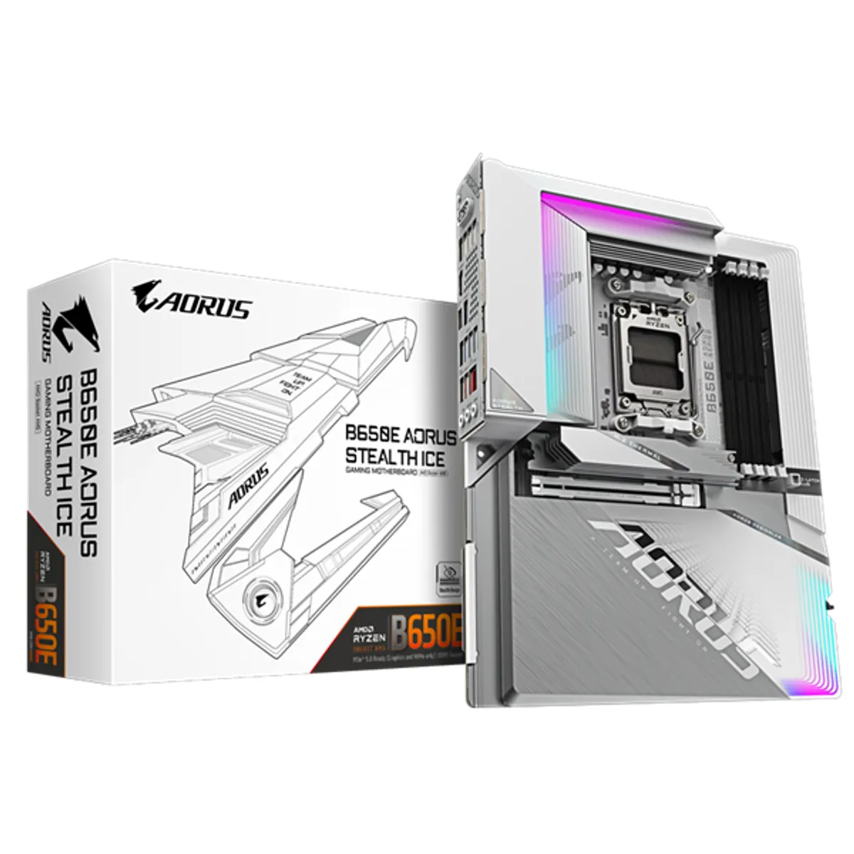 GIGABYTE B650E AORUS STEALTH ICE AORUS stealth ice ATX DDR5 5200 MHz 4 db 256 GB M.2 RAID HDMI LAN 2,5 Gbps 8 db USB 3.1 11 db SATA III 4 db #1