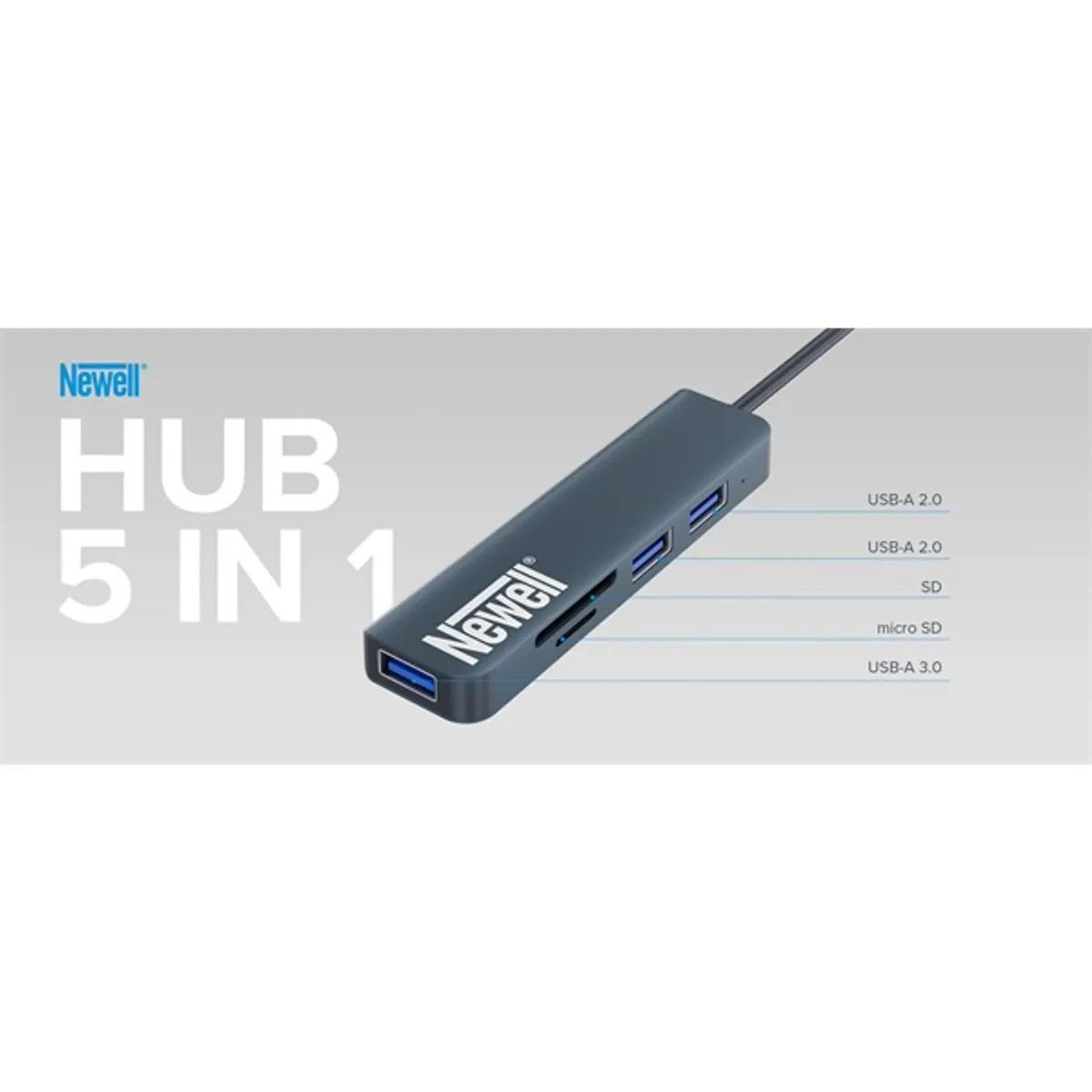 NEWELL NL3604 5 az 1-ben hub USB-C 2x USB-A 2.0 1x USB-A 3.0 SD és micro SD olvasó alumínium #5