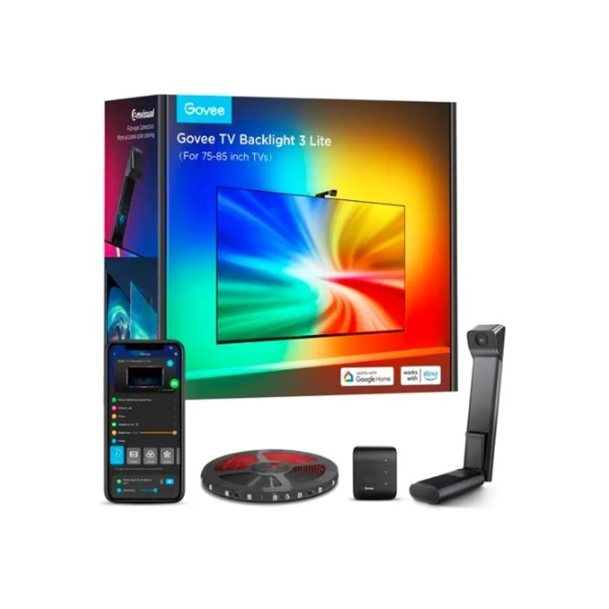 GOVEE GOVH60993D2 Envisual tv led háttérvilágítás 75"-85" 5m rgbicw kamera, 2,4GHz bluetooth, 12V, 36W, 4 az 1-ben led, halszem-korrekció #1