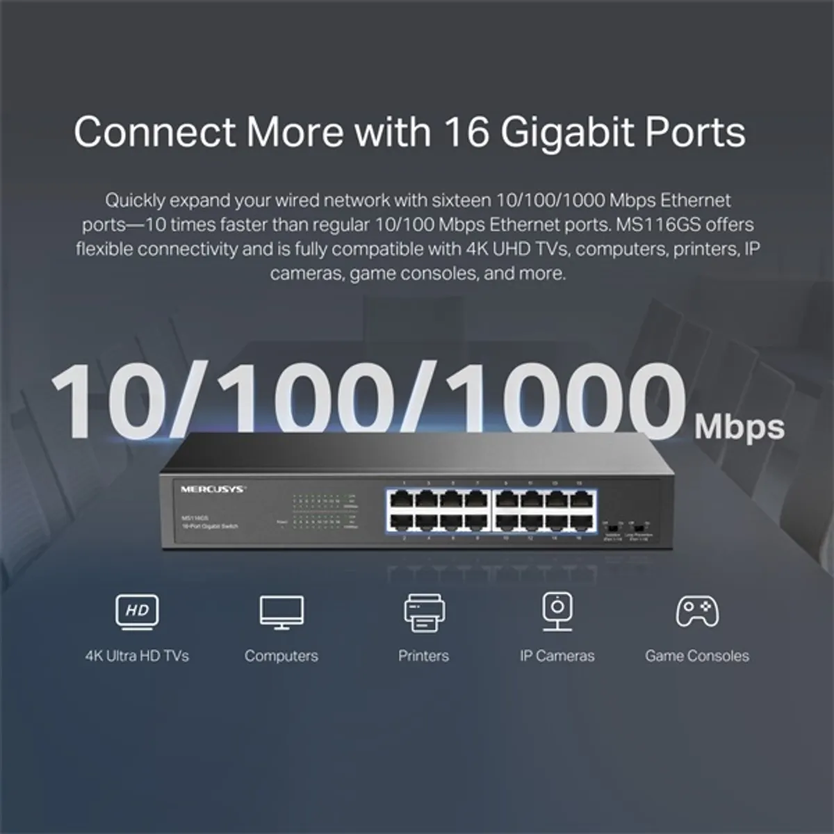TP-LINK MS116GS hálózati kapcsoló 16x 10-100-1000 Mbps RJ-45, 32 Gbps, MAC-címtábla 8000 #4