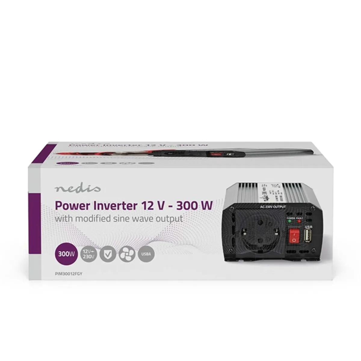 Nedis PIM30012FGY inverter módosított szinusz 12 V DC bemenet 230 V AC kimenet usb porttal 300 W 600 W csúcs #4