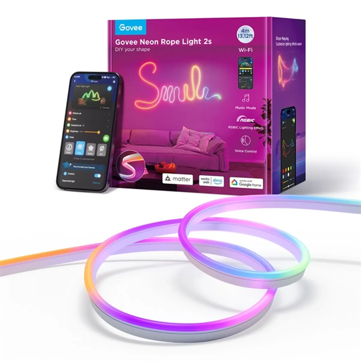 Govee GOVH61D4C01 neon rope light 2 4 m fehér rgbic matter-kompatibilis #1