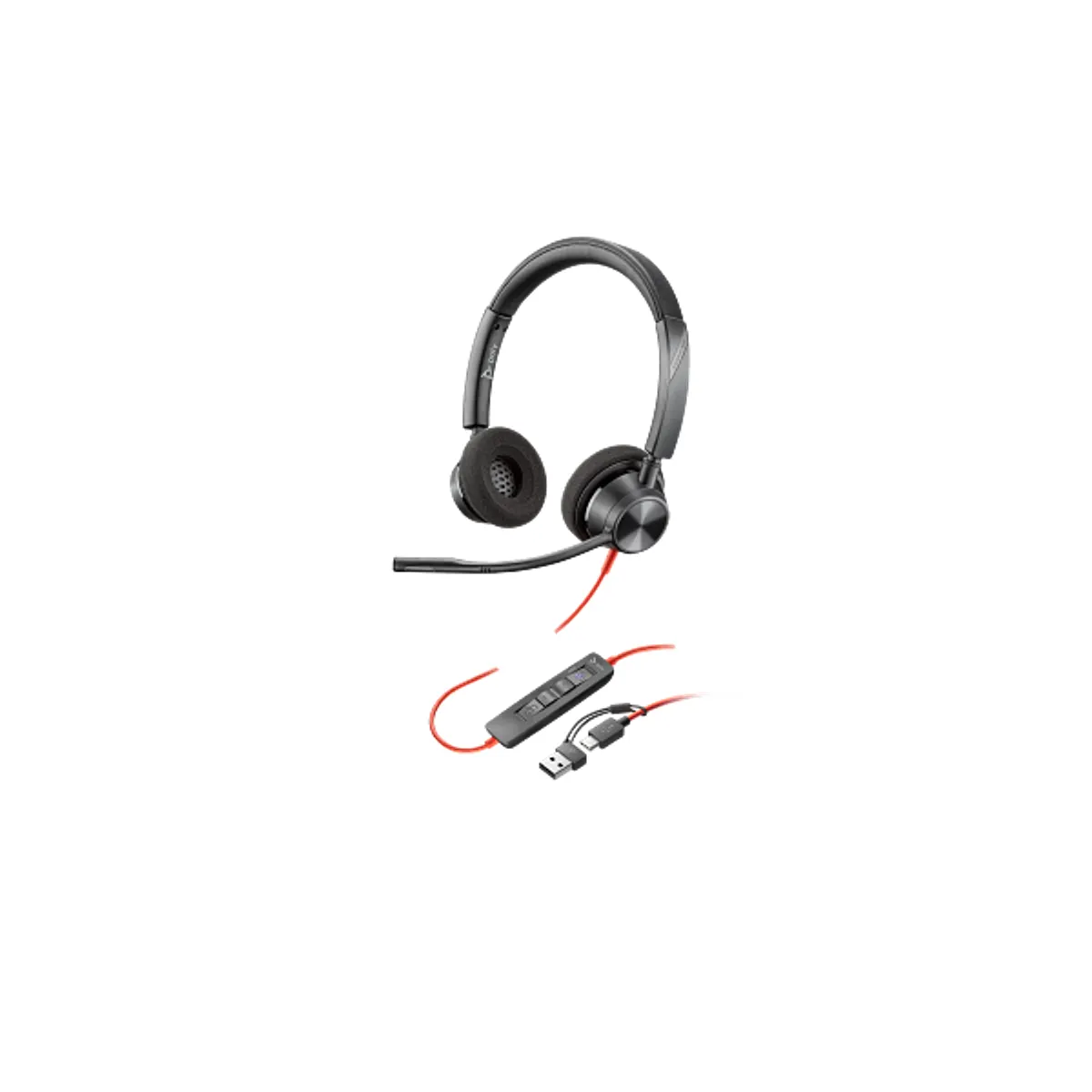 HP POLY 8X228AA Blackwire 3220 fejhallgató USB-C USB-A adapterrel, vezetékes, fekete #1