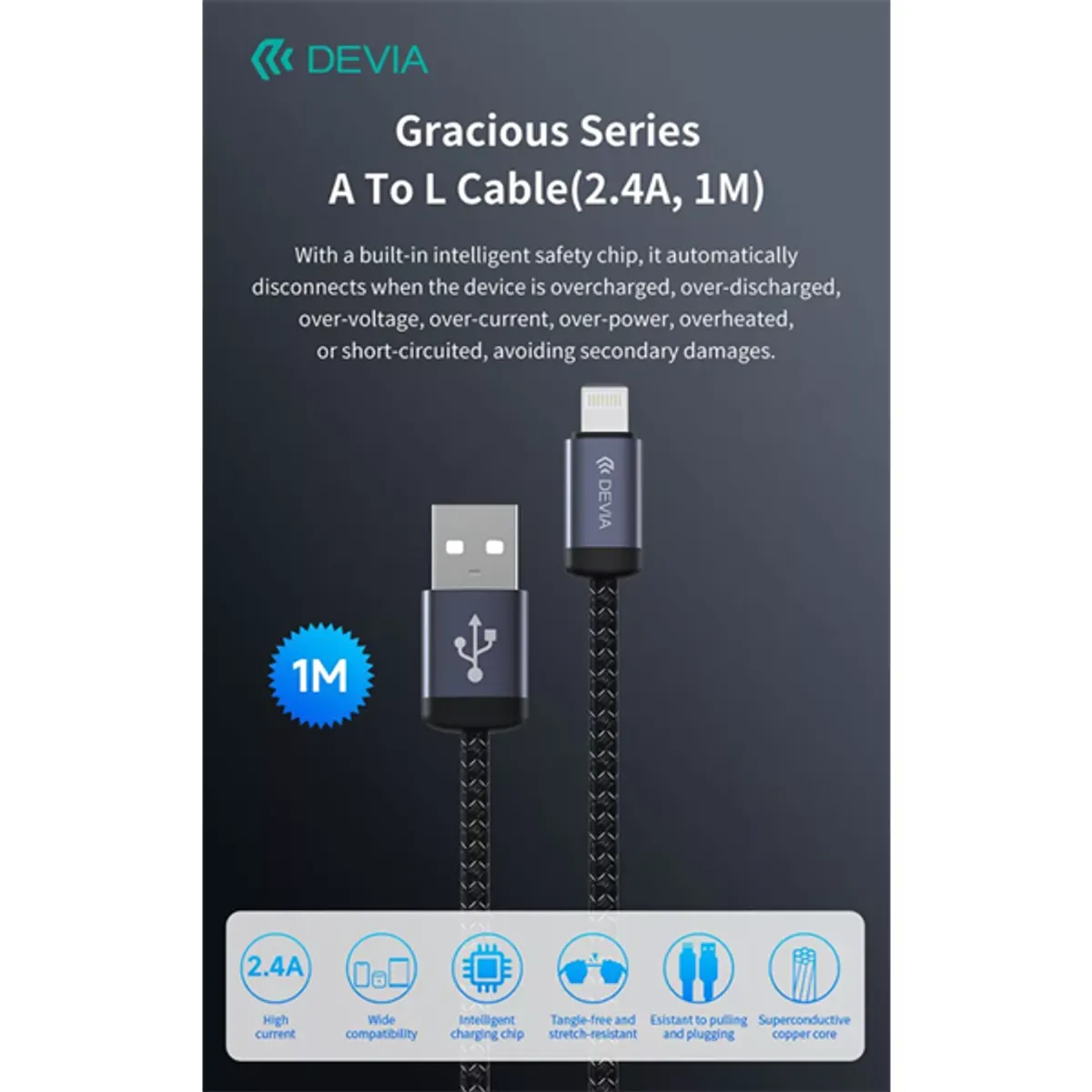 DEVIA ST108035 Gracious v2 2.4A 1m USB Lightning adat- és töltőkábel #7