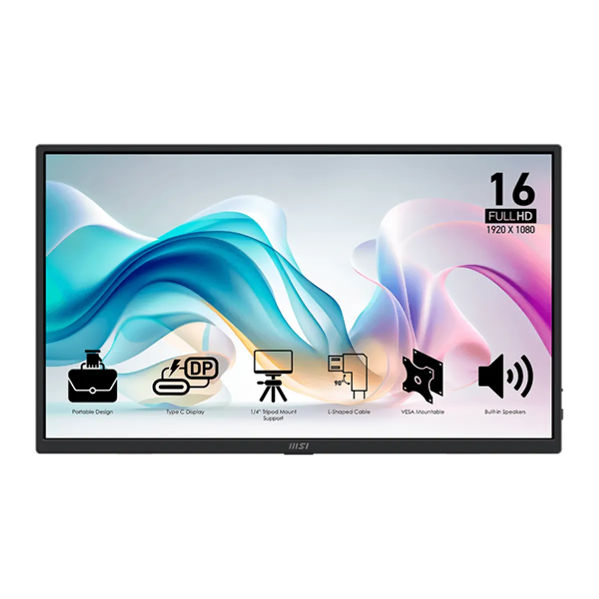 MSI DT 9S6-3PE50M-001 kijelző 15.6" IPS FHD 60 Hz 4 ms 250 lumen hangszóró VESA 75x75 fekete HDMI 2.0b USB-C 2x DP 1.2a alt mód 15W PD #1