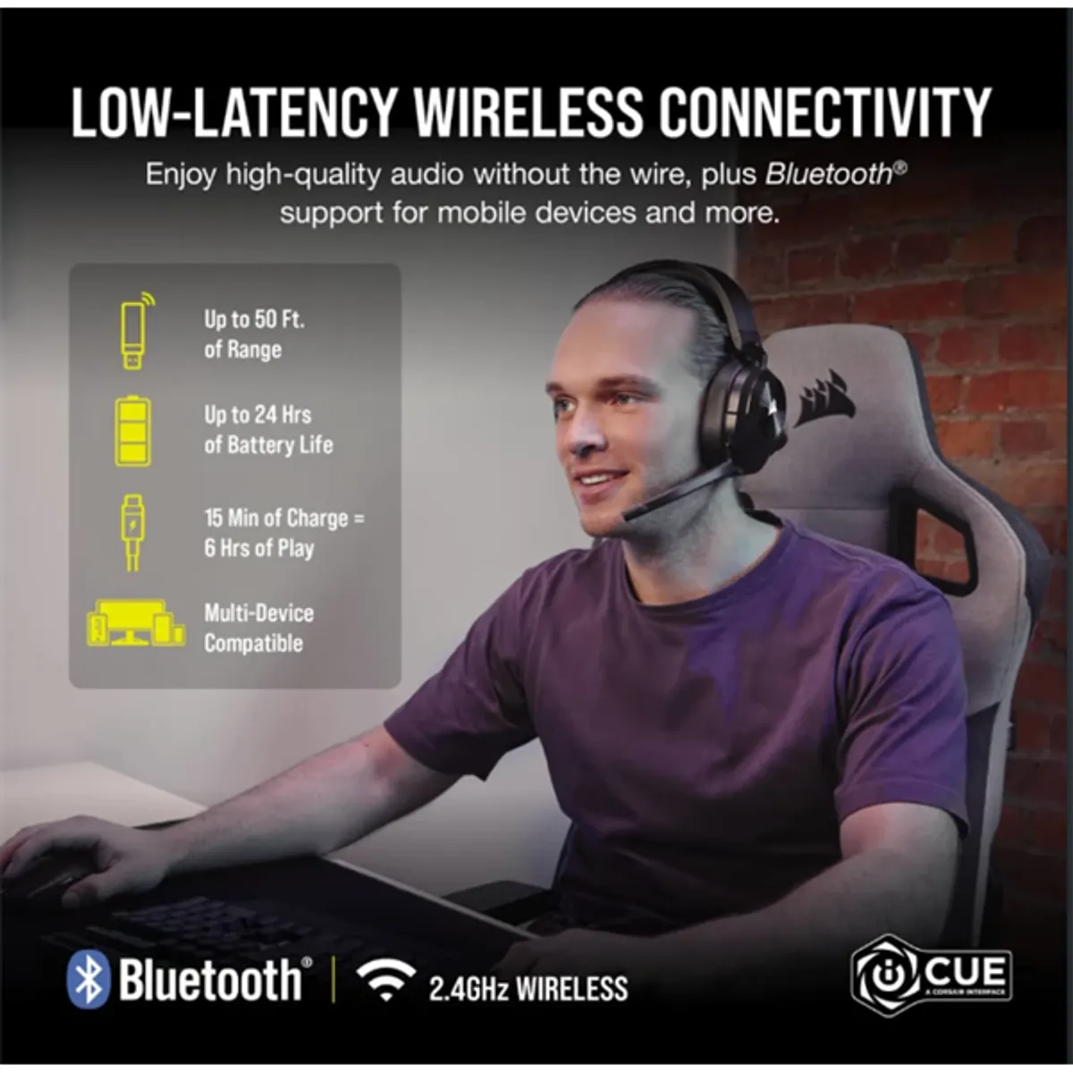 CORSAIR CA-9011280-EU HS55 Wireless Gaming Headset 7.1 térhatású 2,4 GHz Bluetooth Carbon #2