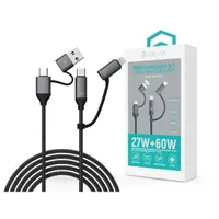 Devia ST121553 4in1 töltő- és adatkábel textil 1,5m fekete PD 60W USB-A USB-C és Lightning #1